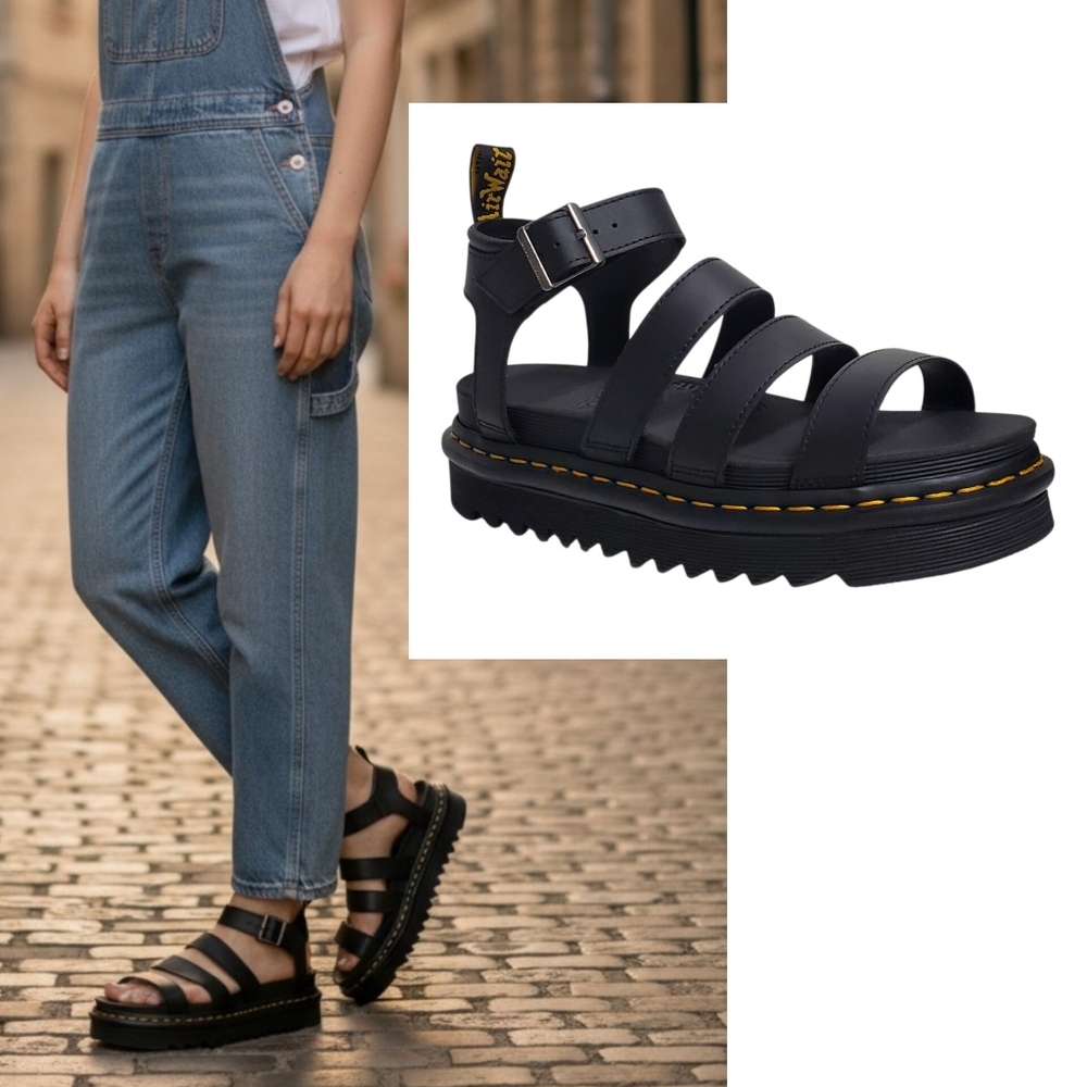 New Dr Martens Blaire strappy platform sandals black hydro leather y2k bohemian